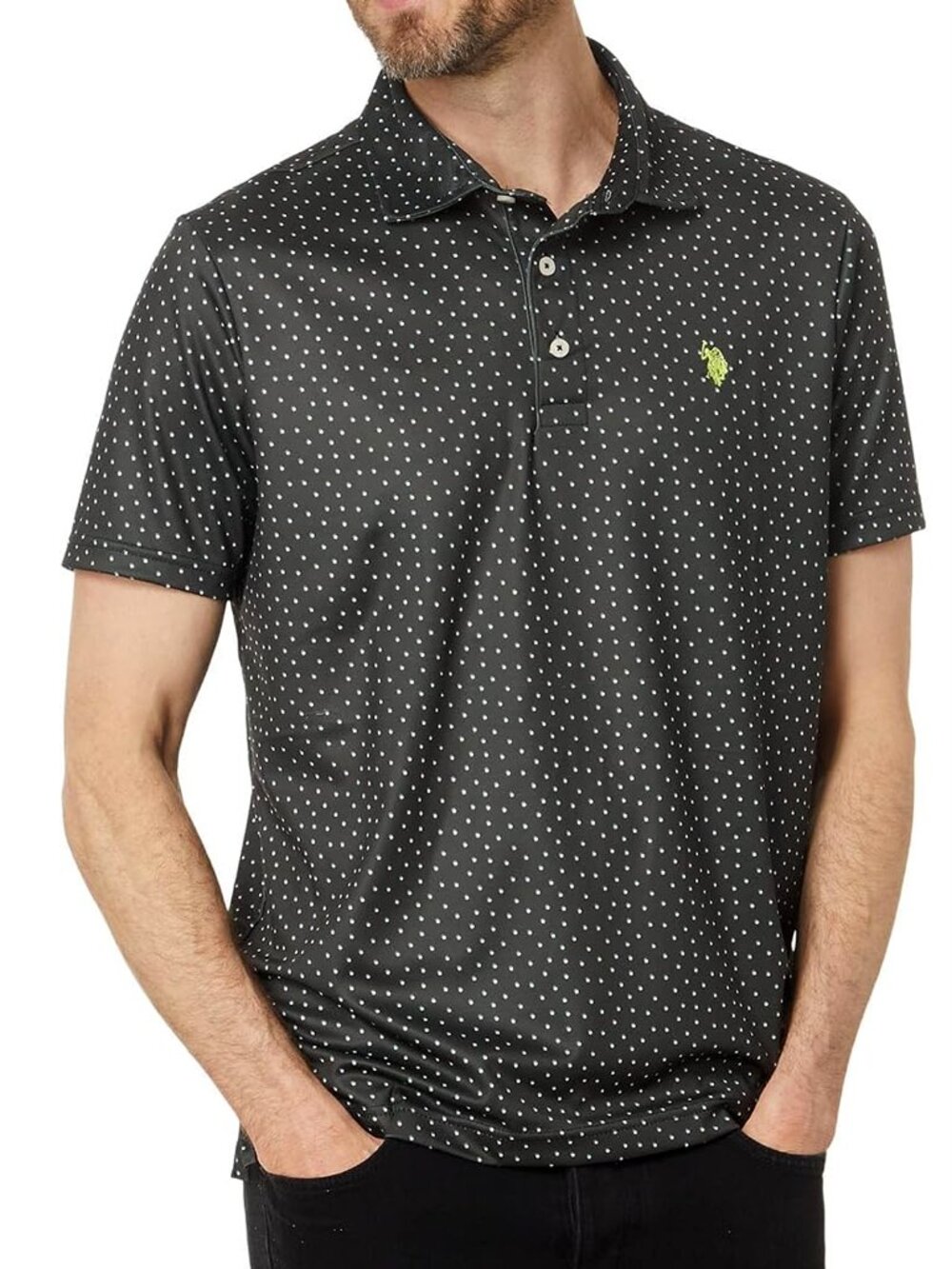 US POLO ASSN Performance Polo Shirt Golf Fitness Athletic Shadow Dot Black NWT